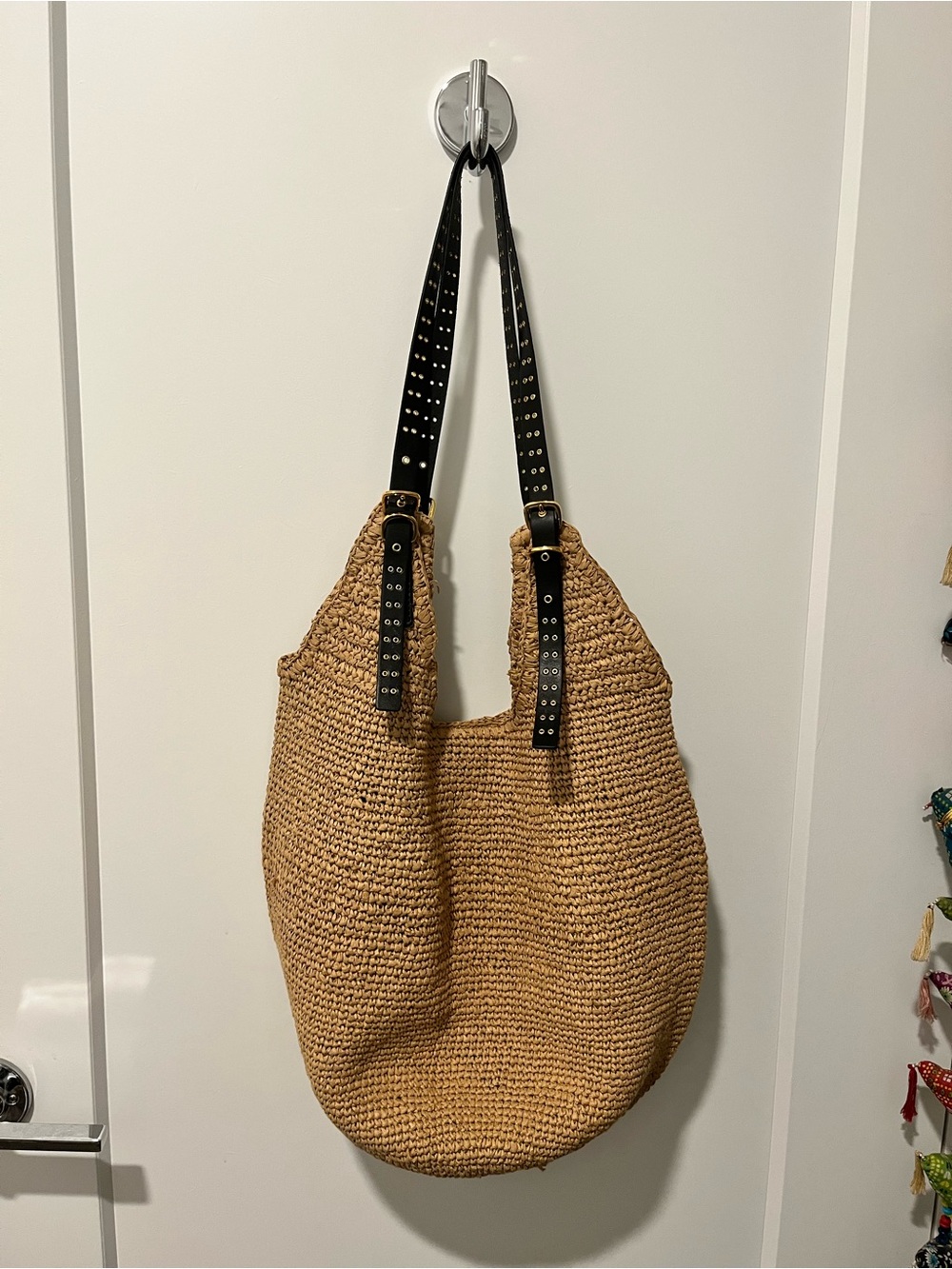 Madewell Natural Straw Tote with Black Studded Straps - Picture 10 of 10
